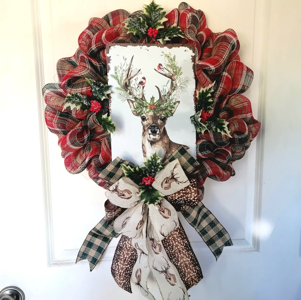Winter Deer Buck Wreath Deco Mesh Bow Winter - Picture 4 of 11
